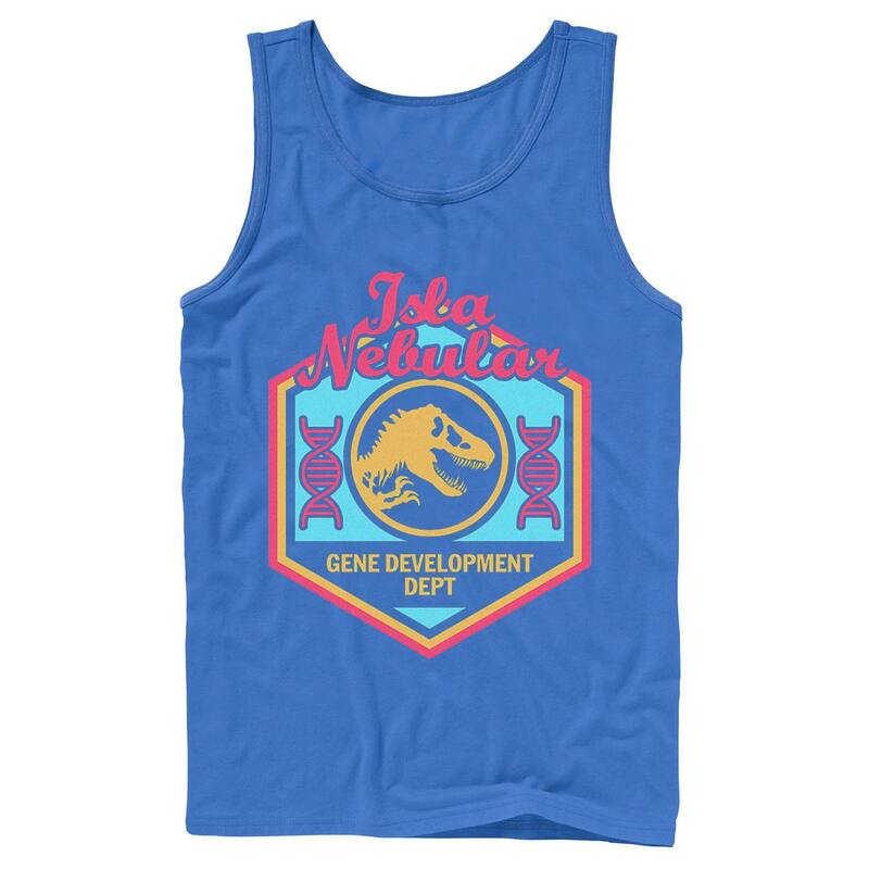 アニメキャラクター レディース トップス Tシャツ Licensed Character Men Jurassic World Isla Nebular Gene Dept. Badge Tank Top Royal
