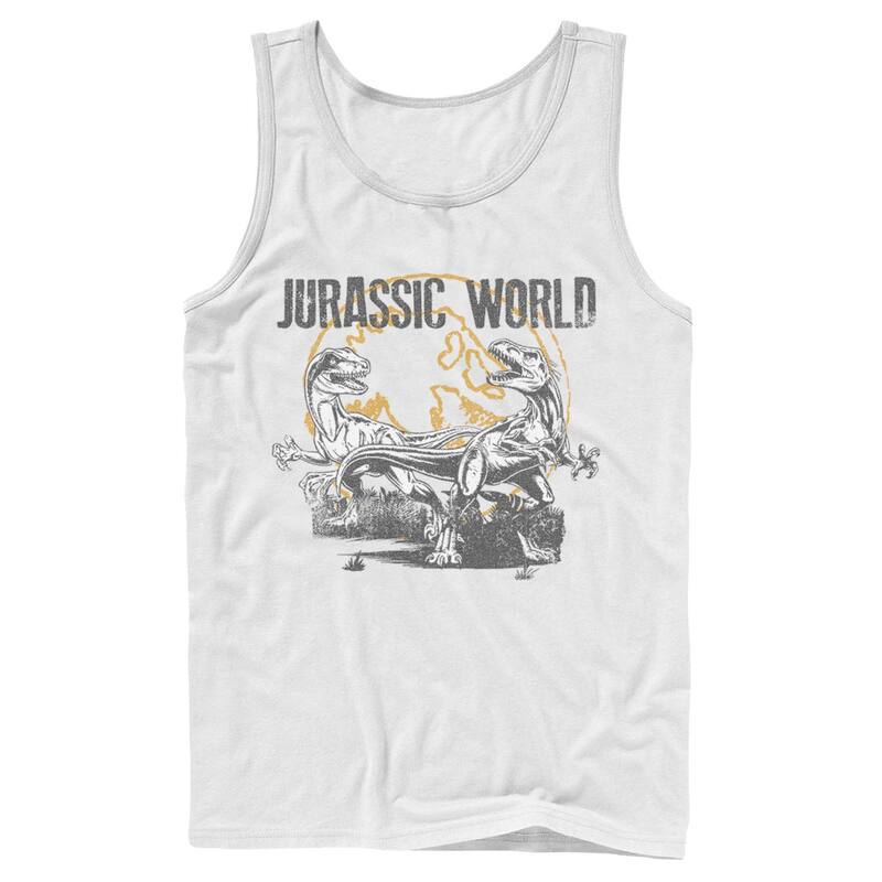 アニメキャラクター レディース トップス Tシャツ Licensed Character Men Jurassic Worldistressed Raptor Battle Tank Top White ホワイト
