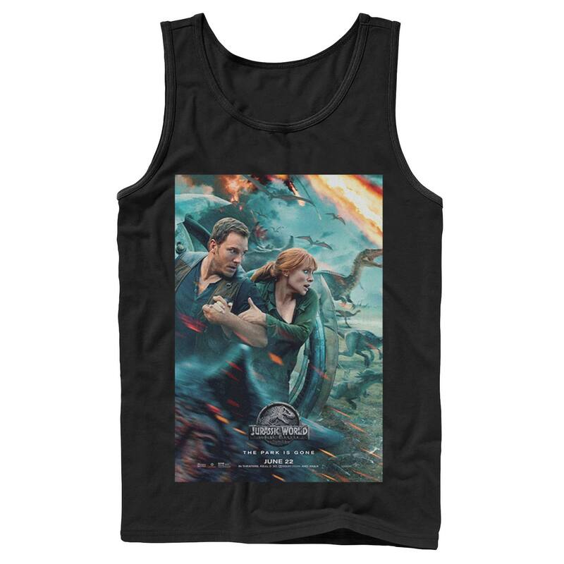 アニメキャラクター レディース トップス Tシャツ Licensed Character Men Jurassic World Twowen Claire Movie Poster Tank Top Black ブラック