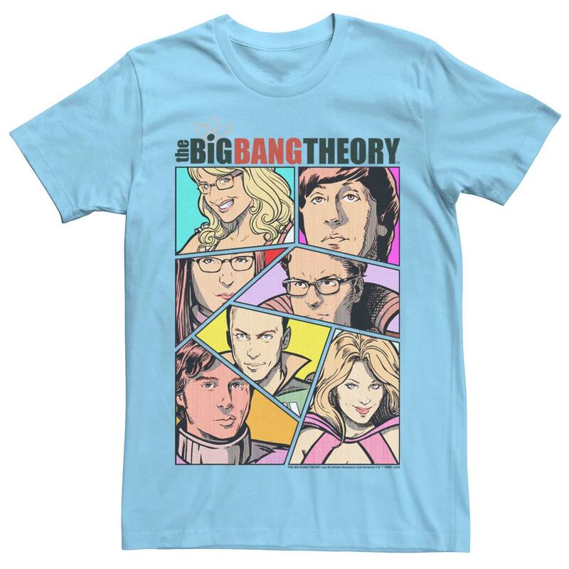 アニメキャラクター レディース トップス Tシャツ Licensed Character Men The Big Bang Theory Comic Group Cut Up Tee Light Blue ブルー