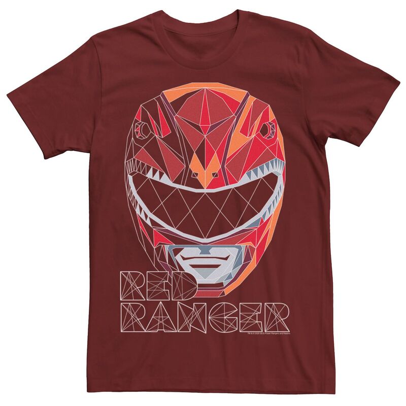 アニメキャラクター レディース トップス Tシャツ Licensed Character Men Powerangers Red Ranger Polygon Big Face Tee Cardinal レッド