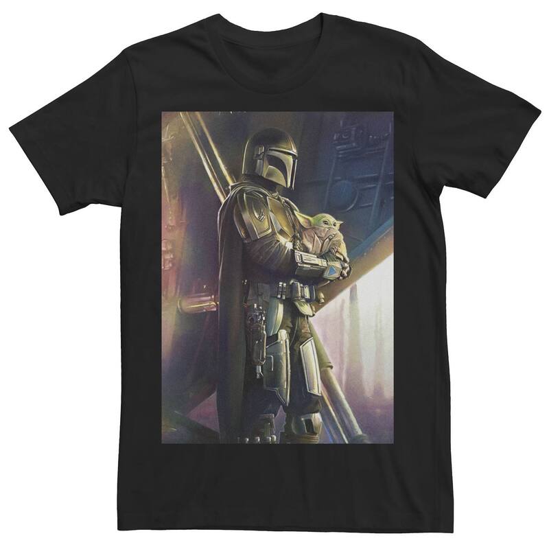アニメキャラクター レディース トップス Tシャツ Licensed Character Mentar Wars: The Mandalorian The Child and Mandalorian Poster Tee Black ブラック