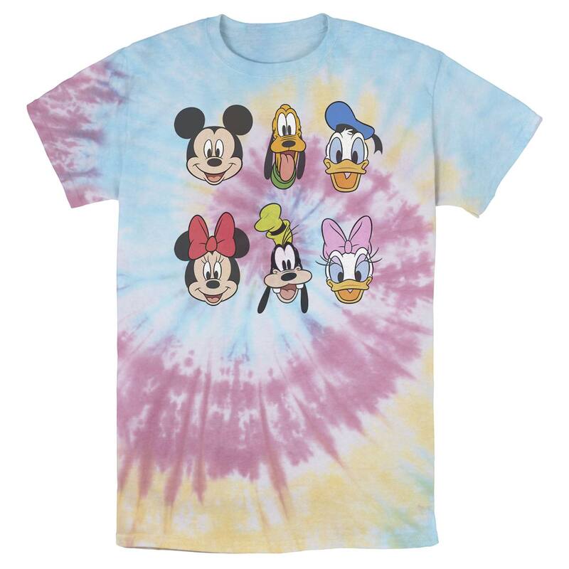 アニメキャラクター レディース トップス Tシャツ Licensed Character Men's Disney Mickey And Friends Group Shot Heads Wash Tee Blue Pink Light Yellow ブルー｜ReVida 店 7,755円