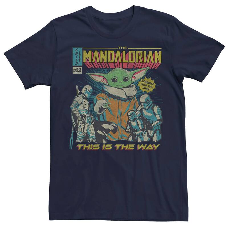 アニメキャラクター レディース トップス Tシャツ Licensed Character Mentar Wars The Mandalorioan Child Poster Bolt Grogu Mando Tee Navy ネイビー