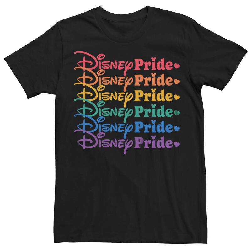 ディズニー レディース トップス Tシャツ ロゴ グラフィック Disney Rainbow Heart Logo Stack Men Graphic Tee Black ブラック