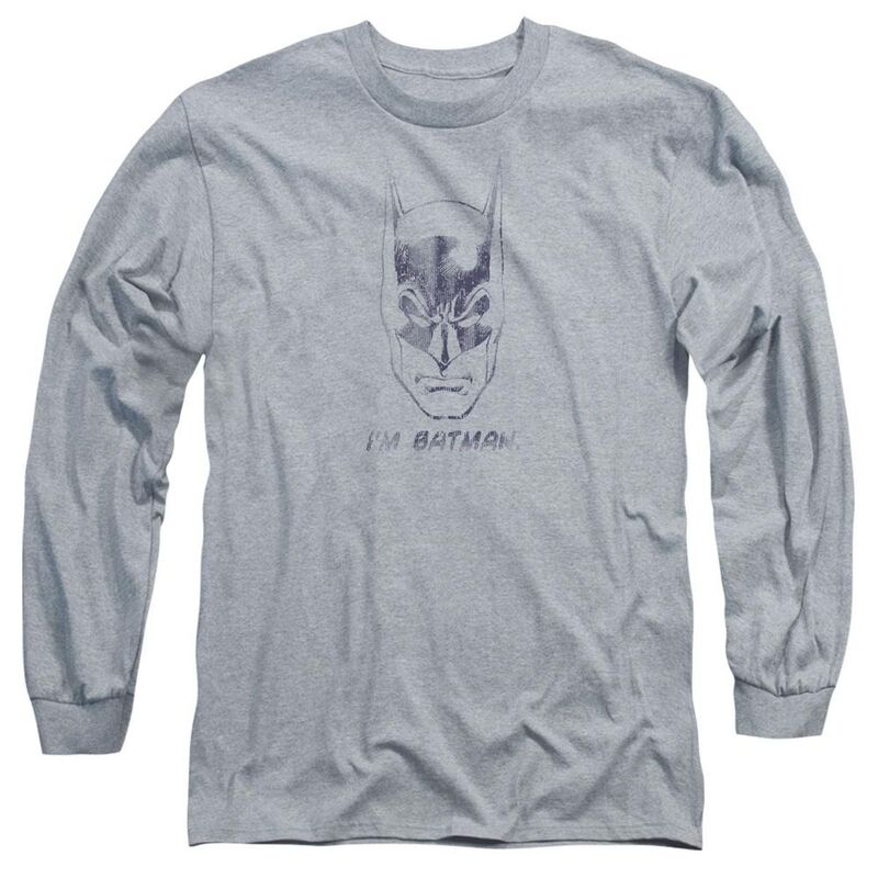 アニメ文字記号 レディース トップス ティーシャツ Licensed Character Batman Im Batman Long Sleeve Adult-shirt Athletic Heather ギョリュウモドキ Tシャツ・カットソー-トップス-レディースファッション