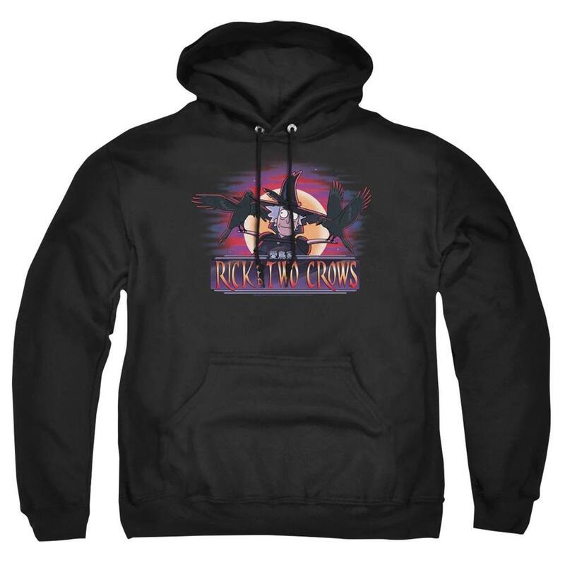 アニメ人となり レディース アウター 編み物・プルオーバー パーカー Licensed Characterick And Morty Rick And Two Crows Adult Pull Over Hoodie Black 黒いこと レディースファッション-セーター