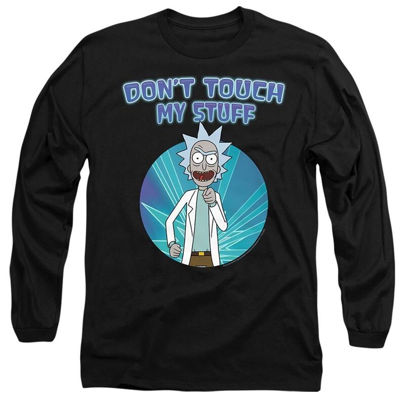 アニメ文字記号 レディース トップス ティーシャツ Licensed Characterick And Morty Don ? touch Long Sleeve Adult-Shirt Black 黒いこと トップス-Tシャツ・カットソー-レディースファッション