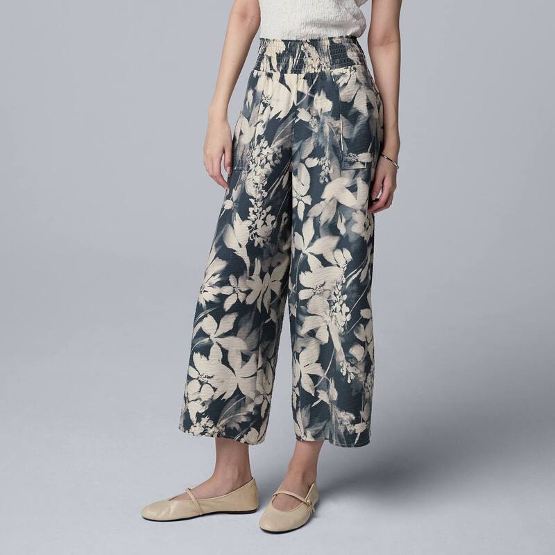 ヴェラウォン レディース ボトムス カジュアルパンツ ワイドレッグ プチ クロップド Petite Simply Vera Wang Cropped Wide Leg Travel Pants Navy Bloom Floral ネイビー|ReVida 店