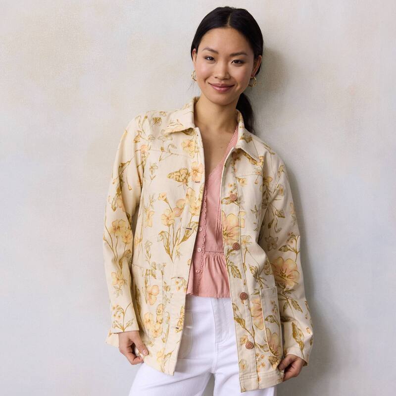 LC Lauren Conrad レディース アウター 上衣・上衣 御花柄 プチ ジーンズ 御花 Petite LC Lauren Conrad Floral Denim Chore Jacket Cream Dally Blooms 皮膚軟化剤