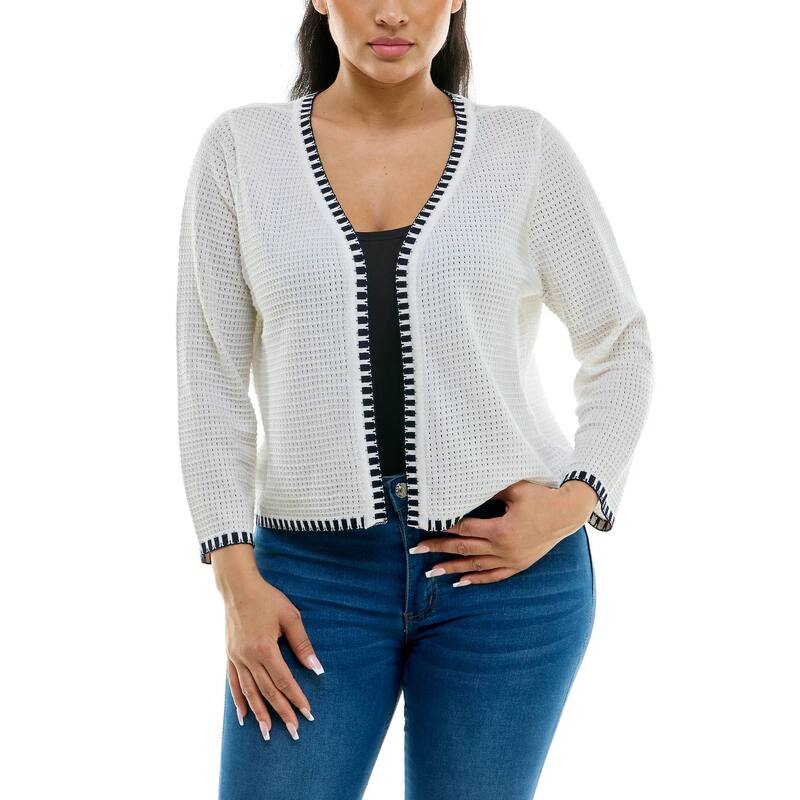 ニナレオナルド レディース アウター ニット・セーター プラスサイズ Plusize Nina Leonard Waffle Knit Bolero Sweater White ホワイト|ReVida 店