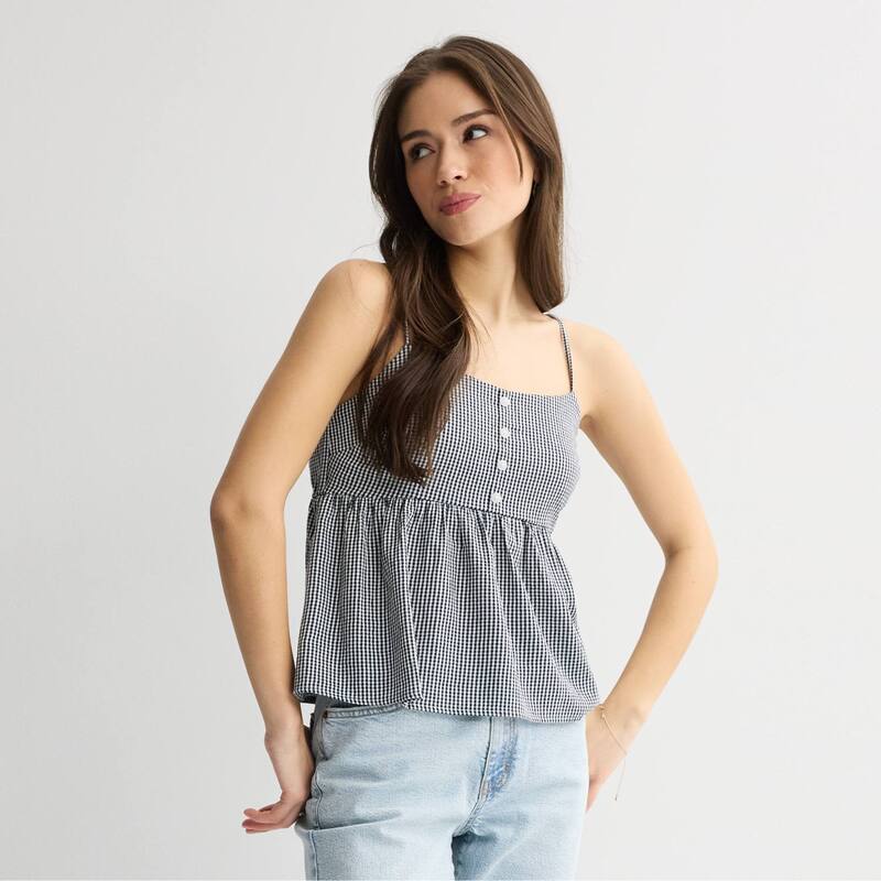 エスオー レディース トップス Tシャツ Juniors SO Woven Cami Top White Navy Gingham ホワイト