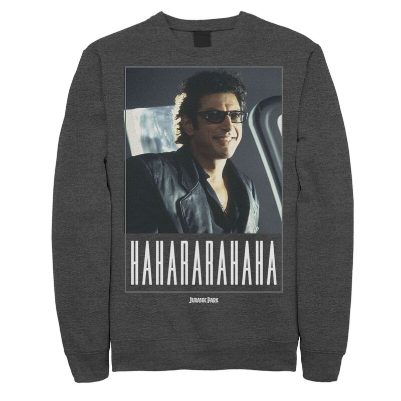 アニメキャラクター レディース トップス Tシャツ スウェット Licensed Character Men's Jurassic Park Ian Malcolm Hahararahaha Sweatshirt Charcoal Heather チャコール｜ReVida 店