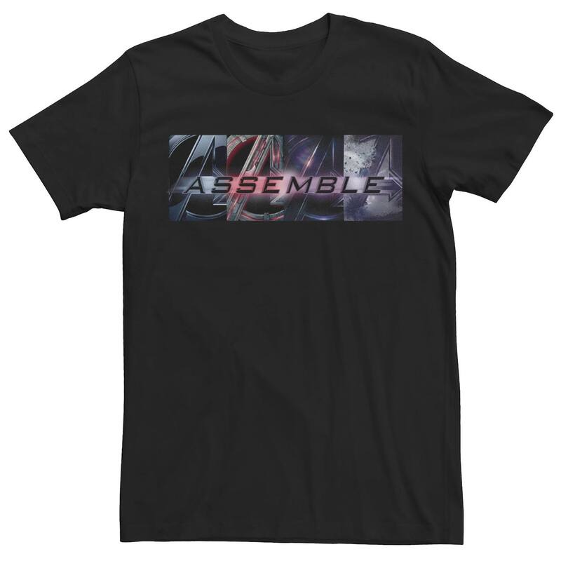 マーベル レディース トップス Tシャツ ロゴ グラフィック Men Marvel Avengers: Endgame Assemble Logo Panels Graphic Tee Black ブラック