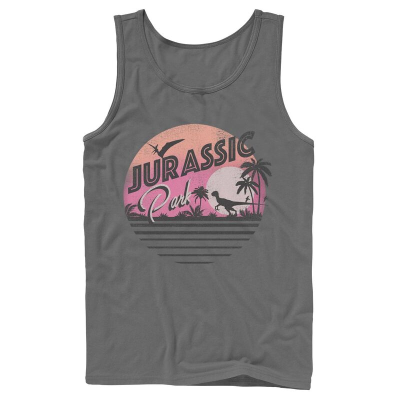アニメキャラクター レディース トップス Tシャツ グラフィック Licensed Character Men Jurassic Park Pink Gradient Sunset Get Wild Graphic Tank Top Charcoal チャコール