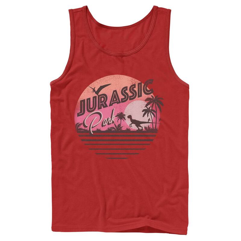 アニメキャラクター レディース トップス Tシャツ グラフィック Licensed Character Men Jurassic Park Pink Gradient Sunset Get Wild Graphic Tank Top Red レッド