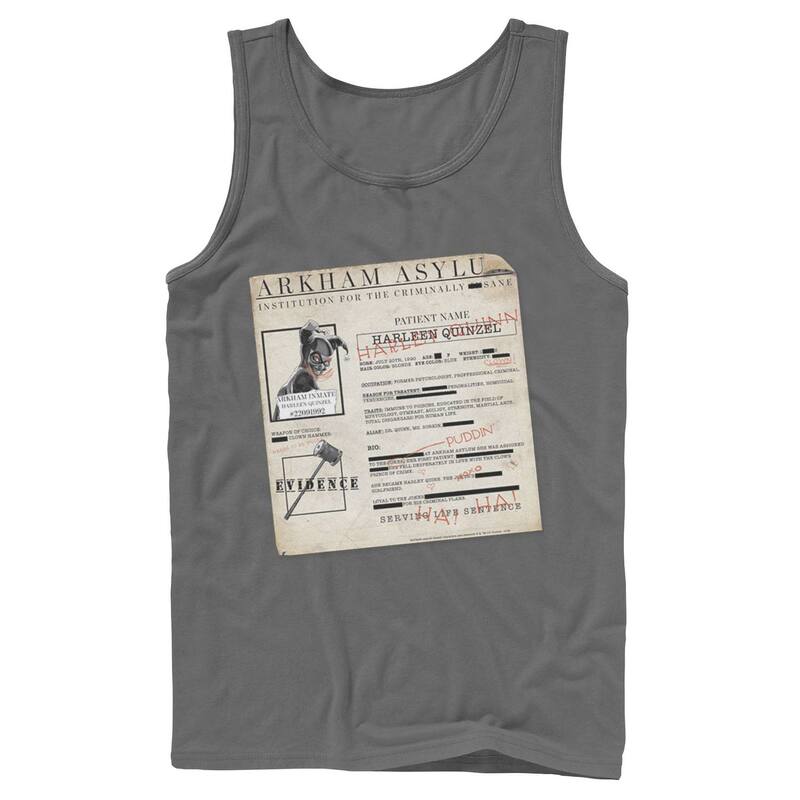 アニメキャラクター レディース トップス Tシャツ Licensed Character Men Batman Harley Quinn Akham Asylum Records Tank Top Charcoal チャコール