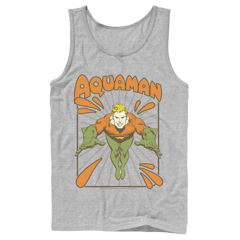 アニメキャラクター レディース トップス Tシャツ ロゴ Licensed Character Men DComics Aquaman Simple Text Logo Portraitank Top Athletic Heather ヘザー
