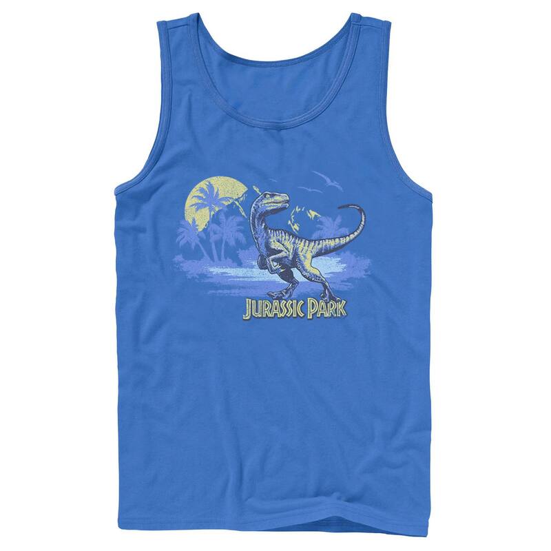 アニメキャラクター レディース トップス Tシャツ Licensed Character Men Jurassic Park Raptor Distressed Portraitank Top Royal