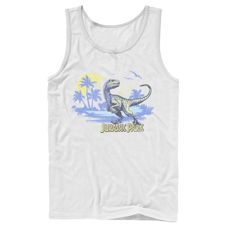 アニメキャラクター レディース トップス Tシャツ Licensed Character Men Jurassic Park Raptor Distressed Portraitank Top White ホワイト