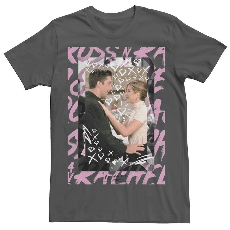 アニメキャラクター レディース トップス Tシャツ Licensed Character Men Friends Ross And Rachel Doodles Tee Charcoal チャコール