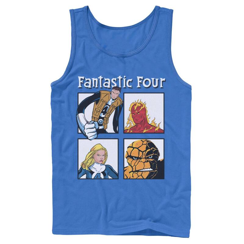 マーベル レディース トップス Tシャツ Men Marvel Fantastic Fouready To Fight Portrait Panels Tank Top Royal