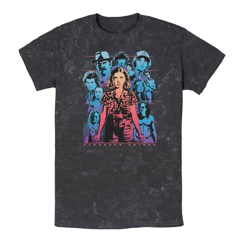 アニメ人となり レディース トップス ティーシャツ Licensed Character Men\u0027stranger Things Group Shot Gazing Mineral Wash Tee Black 黒いこと トップス-レディースファッション