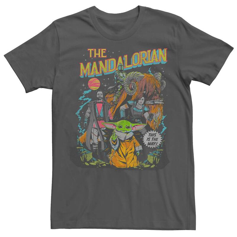 アニメキャラクター レディース トップス Tシャツ LICENSED CHARACTER Men The Mandalorian Group Transparent Comic Tee Charcoal チャコール