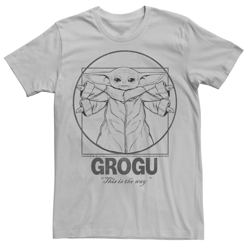 アニメキャラクター レディース トップス Tシャツ グラフィック Licensed Character Mentar Wars The Mandalorian Vitruvian Grogu Lineart Graphic Tee Silver シルバー