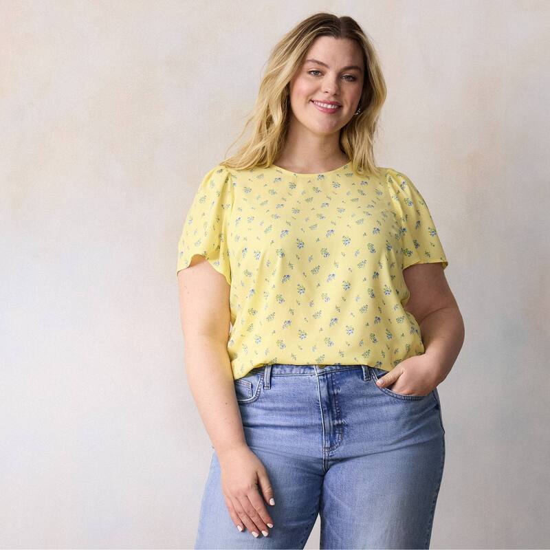 LC Lauren Conrad レディース トップス プルオーバー つけ加える大きさ トップ Plusize LC Lauren Conrad Bell Sleeve Blouse Yellow Elina Ditzy 黄色