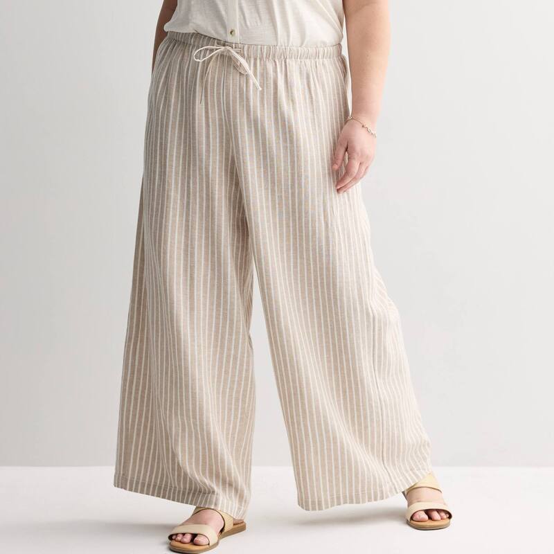 ソノマ レディース ボトムス カジュアルパンツ プラスサイズ リネン Plusize Sonoma Goods For Life Mid Rise Linen Blend Pants Khaki Tan Stripe カーキ|ReVida 店