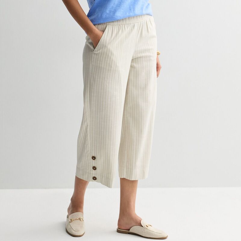 クロフト＆バロー レディース ボトムス カジュアルパンツ プチ クロップド リネン Petite Croft \u0026 Barrow Button Hem Pull On Linen Cropped Pants Beige Clean Stripe ベージュ