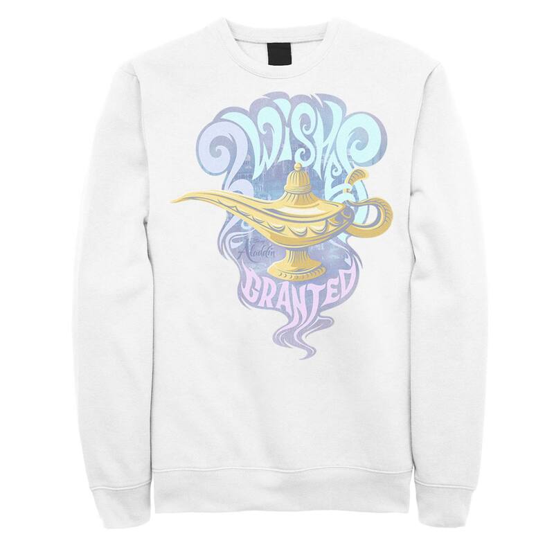 ウォルトディズニー レディース トップス ティーシャツ フリース Men\u0027s Disney\u0027s Aladdin Wishes Granted Genie Lamp Fleece White 白いこと レディースファッション-Tシャツ・カットソー-トップス