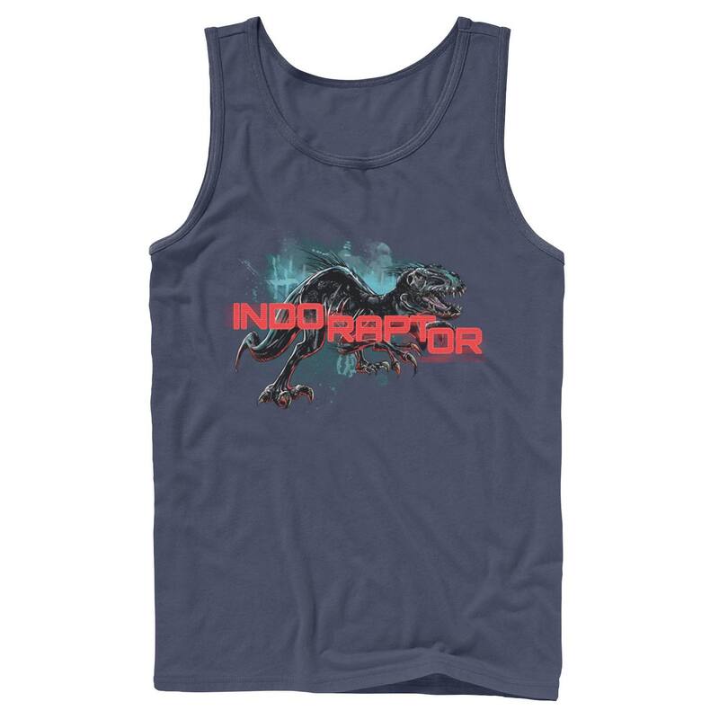 アニメキャラクター レディース トップス Tシャツ Licensed Character Men Jurassic World Indo Raptor Splatter Portraitank Top Navy ネイビー