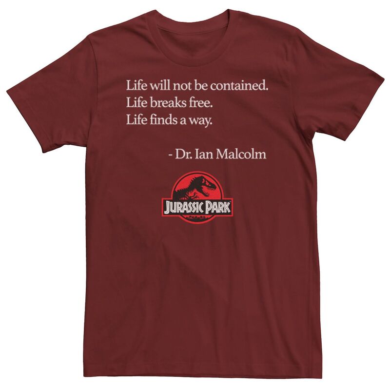 アニメキャラクター レディース トップス Tシャツ Licensed Character Men Jurassic Park Life Finds A Way Quotee Cardinal