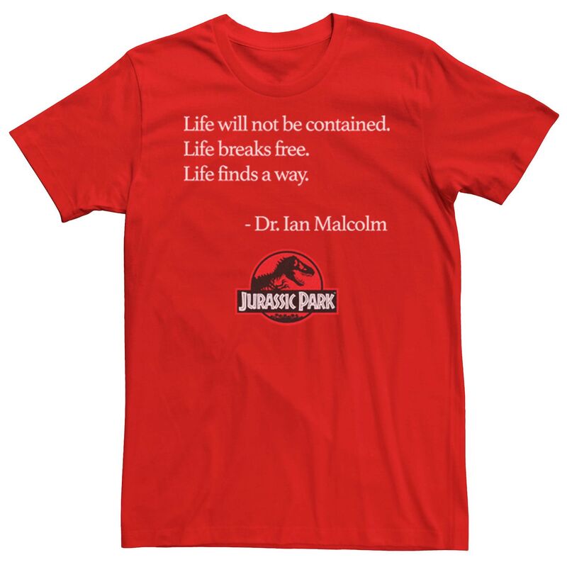 アニメキャラクター レディース トップス Tシャツ Licensed Character Men Jurassic Park Life Finds A Way Quotee Red レッド
