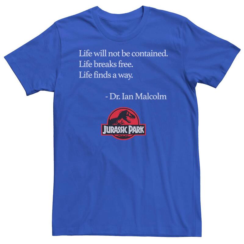 アニメキャラクター レディース トップス Tシャツ Licensed Character Men Jurassic Park Life Finds A Way Quotee Royal