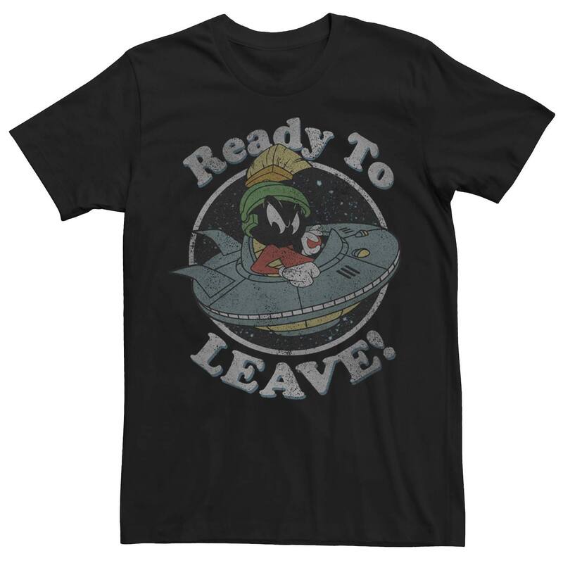 アニメキャラクター レディース トップス Tシャツ Licensed Character Men Looney Tunes Marvin The Martian \"Ready To Leave!\" Tee Black ブラック