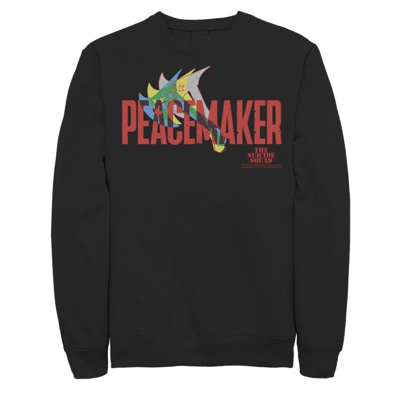 アニメ文字記号 レディース トップス ティーシャツ 流汗 ロゴタイプ Licensed Character Men\u0027s The Suicide Squad Peacemaker Hatchet Logo Sweatshirt Black 黒いこと Tシャツ・カットソー-レディースファッション-トップス