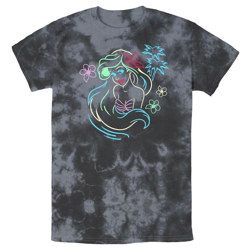 ウォルトディズニー レディース トップス ティーシャツ Men\u0027s Disney Little Mermaid Ariel Neon Lights Bomabrd Wash Tee Black Charcoal 黒いこと トップス-Tシャツ・カットソー