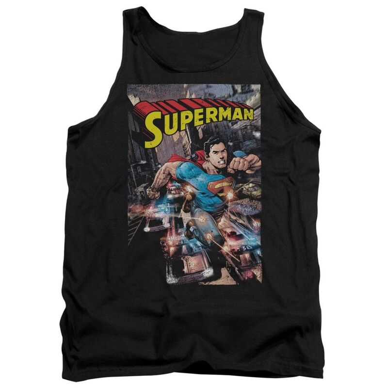 アニメ文字記号 レディース トップス ティーシャツ Licensed Character Superman Actione Adultank Top Black 黒いこと レディースファッション-Tシャツ・カットソー