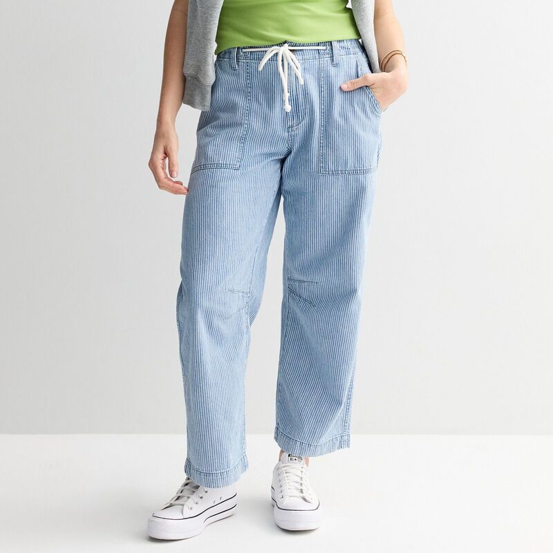 ソノマ レディース ボトムス カジュアルパンツ アンクル Women'sonoma Goods For Life Mid Rise Utility Barrel Ankle Pants Denim Stripe デニム|ReVida 店