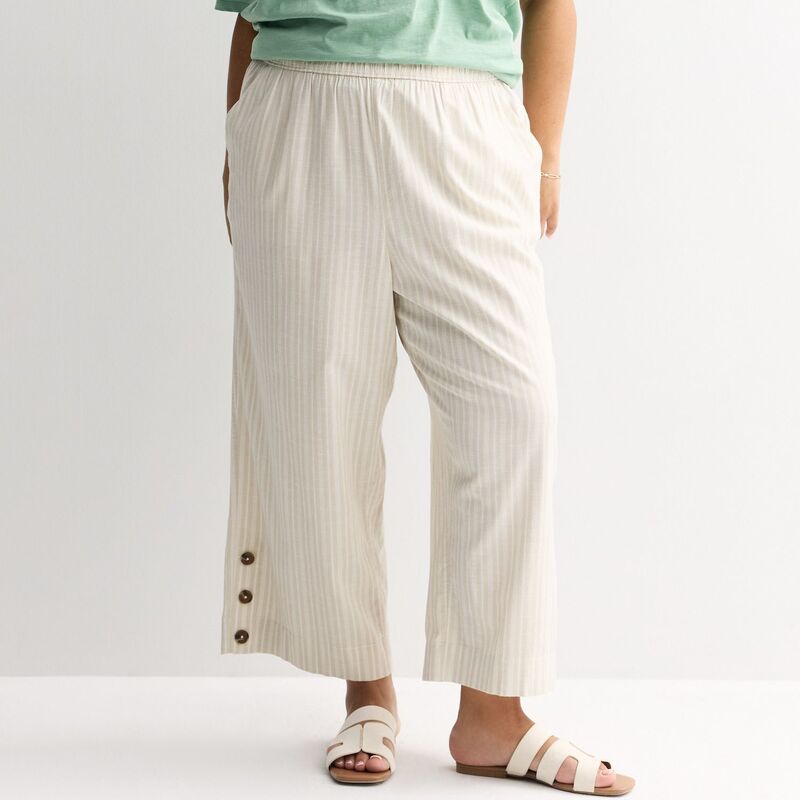 クロフト＆バロー レディース ボトムス カジュアルパンツ プラスサイズ Plusize Croft \u0026 Barrow Button Hem Pull-On Cropants Beige Clean Stripe ベージュ