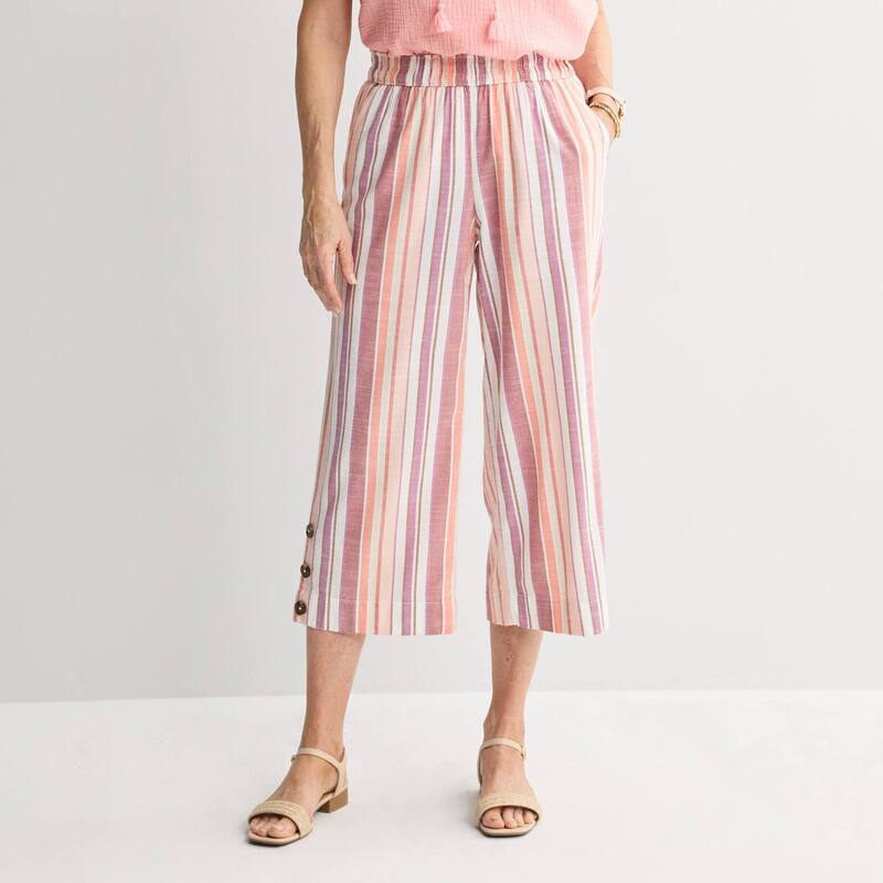 クロフト＆バロー レディース ボトムス カジュアルパンツ Women Croft \u0026 Barrow Button Hem Pull-On Cropants Peach Candy Stripe ピーチ