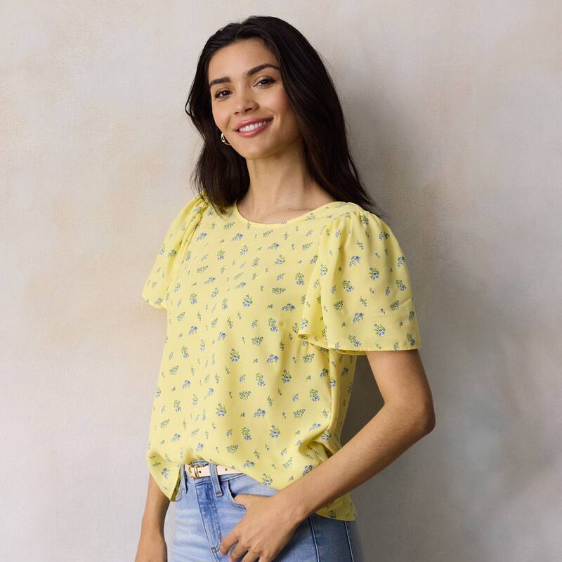 LC Lauren Conrad レディース トップス プルオーバー トップ Women\u0027s LC Lauren Conrad Flutter Sleeve Blouse Yellow Elina Ditzy 黄色