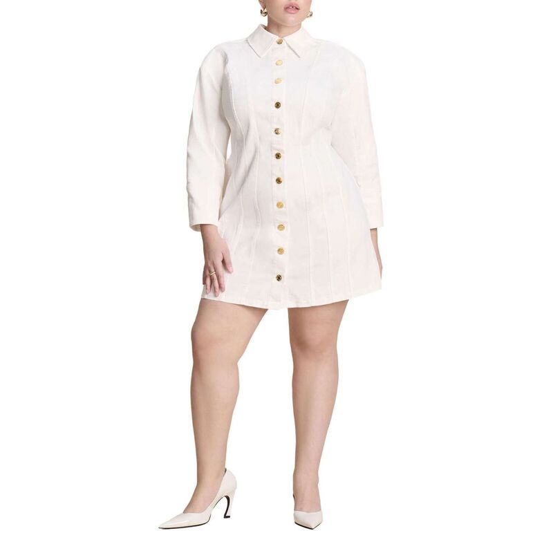 エロクイ レディース トップス 衣装 つけ加える大きさ ミニ ジーンズ ELOQUII Women\u0027s Plusize Corset Detail Denimini Dress White Wash 白いこと