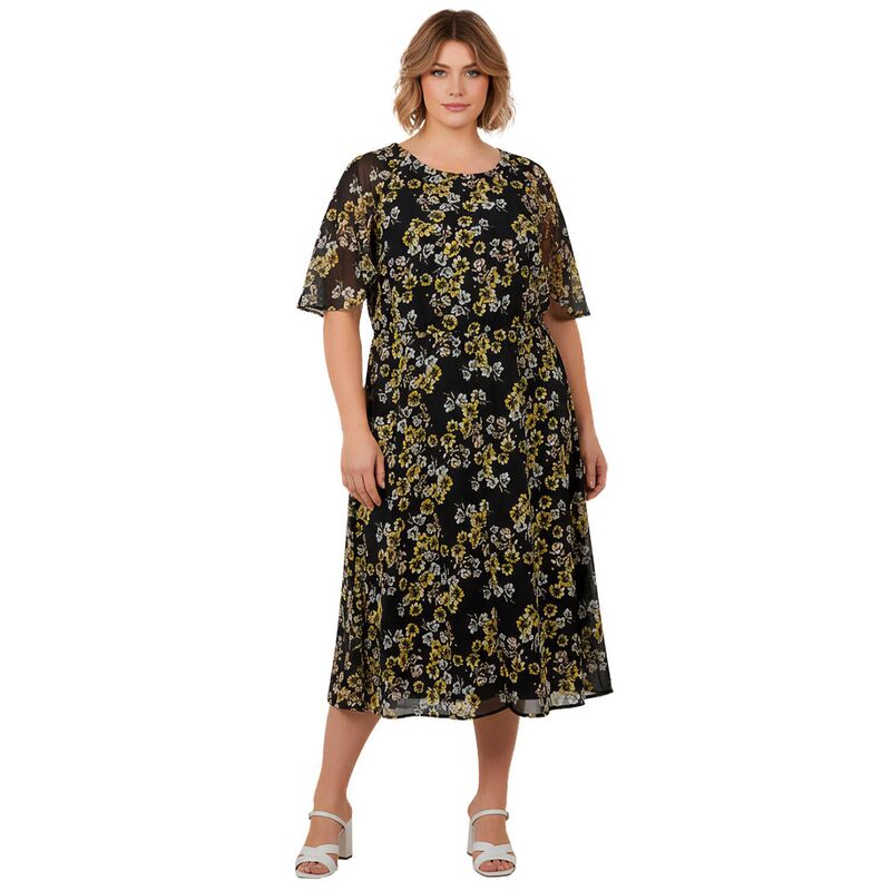 アベニュー レディース トップス 衣装 つけ加える大きさ midi 旗がしら Avenue Women\u0027s Plusize Caplet Midi Dress Black Cherry Blossom 黒いこと