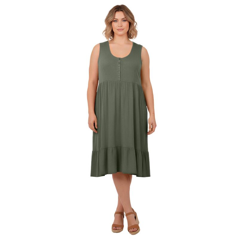 アベニュー レディース トップス ワンピース プラスサイズ Avenue Women's Plusize Button Detail Tank Dress Olive Green グリーン|ReVida 店