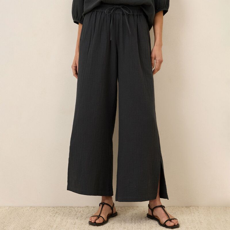 パクト レディース ボトムス 心地好いズボン下 Pact Coastal Double Gauze Split Hem Pant Black 黒いこと パンツ-ボトムス
