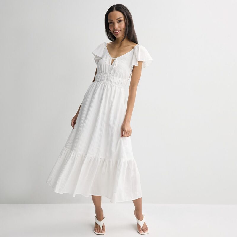 ナインウェスト レディース トップス ワンピース プチ マキシ Petite Nine West Flutter Sleeve Maxi Dress White Knight ホワイト|ReVida 店